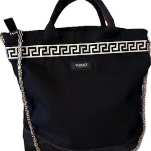 Versace Black and White Tote with Chain Strap